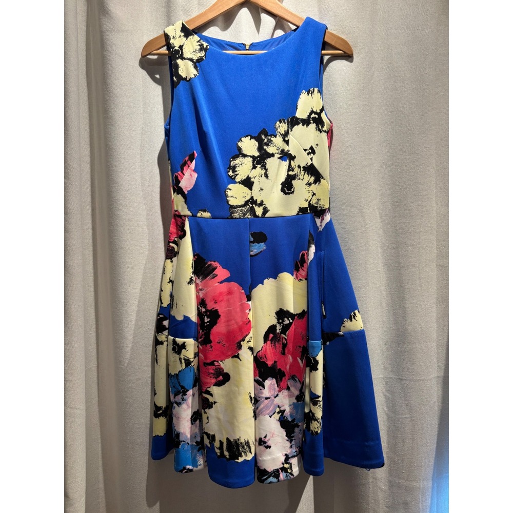 Taylor Royal Blue Floral Print Fit and Flare Sleeveless Dress Size 4